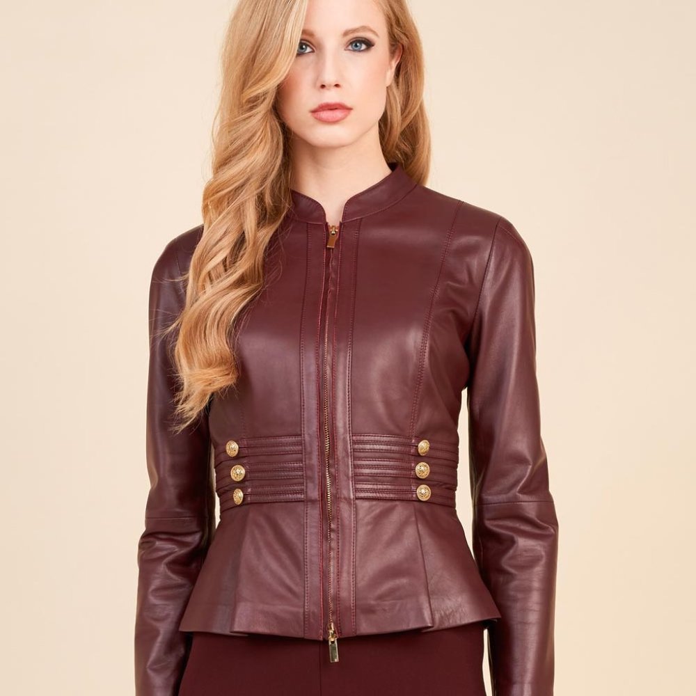 Luisa Spagnoli peplum Italian leather jacket